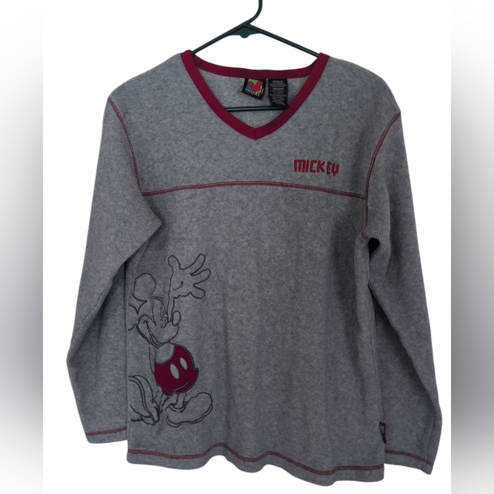 Mickey Unlimited Top Women's M‎ Fleece Vintage  Grey/Red Pullover